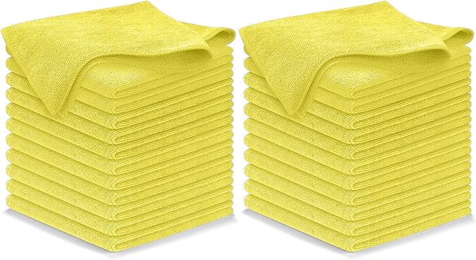 USANOOKS Microfiber Cleaning Cloth Yellow - 24 Pcs 12.5"x12.5" - High Performance - 1200 Washes, Ultra Absorbent Towels Weave Grime & Liquid for Streak-Free Mirror Shine - Car Washing Cloth