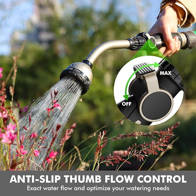 RESTMO Watering Wand Heavy Duty, 15-Inch Long Hose Nozzle Sprayer | 10 Spray Patterns & Thumb Flow Control, Metal Garden Hose Wand for Water Hanging Baskets and Shrubs, Bronze