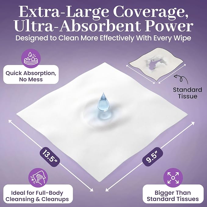 Disposable Dry Wipes 200 Count - Soft Disposable Washcloths for Adults, Sensitive Skin, Baby Care & Incontinence, Extra Large 9.5" x 13.5" Unscented Cleansing Cloths, Hospital Grade - by ProHeal