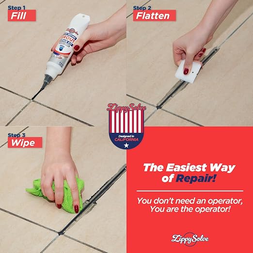 ZippySolve Tile Grout, Repair Kit, Restore & Renew Tile Joints Line, Fast Drying Tile Grout Paint Squeeze Tube for Bathroom Shower Kitchen Floor, Waterproof (8.8 oz, Dark Grey/Anthracite)