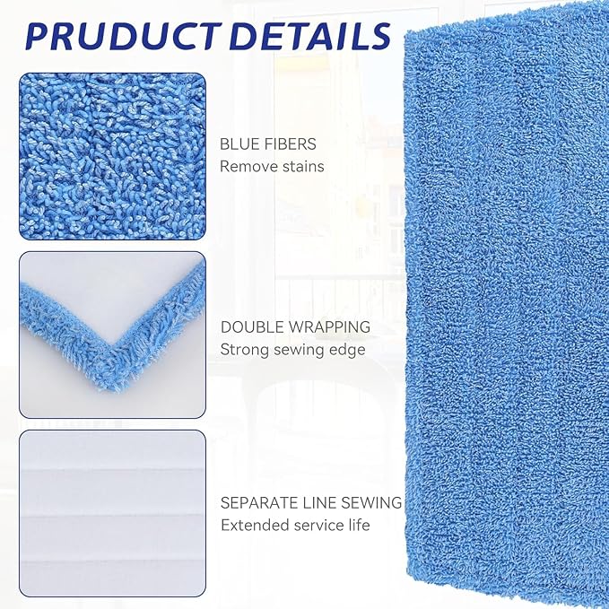 Mop Pads Replacement for Rejuvenate Microfiber Mops, Compatible with Rejuvenate Click N Clean Multi-Surface Spray Mop, Resuable Microfiber Refill Head, Easy to Replace, Machine Washable（3 Pack）