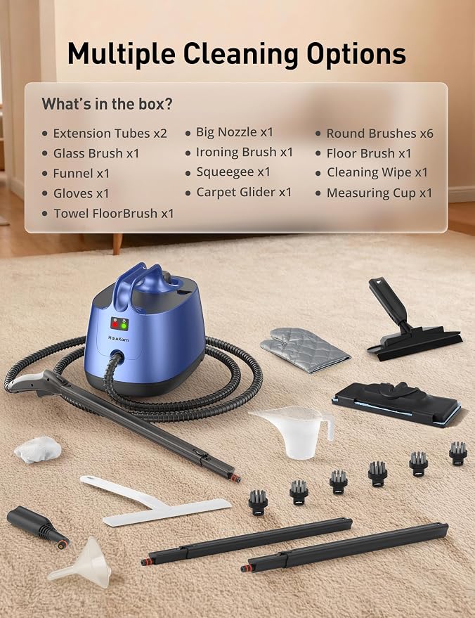 Steam Cleaner for Home, 293°F 5-Bar High Pressure Powerful Multipurpose Handheld Steam Mop, 21 Attachments, 50Oz Capacity, Heavy Duty Steamer for Floors, Cars, Tiles, Crack Cleaning, Turquoise