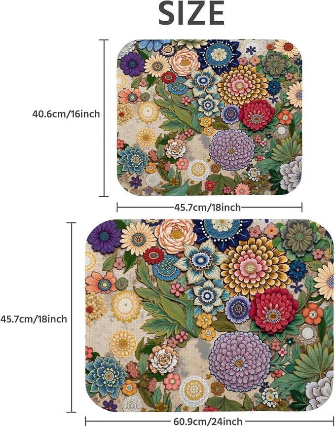 Dish Drying Mat for Kitchen Counter 18x24 Inch, Super Absorbent Dish Drainer Mat, Decorative Microfiber Dishes Drying Pad-Large(Luxurious flowers)