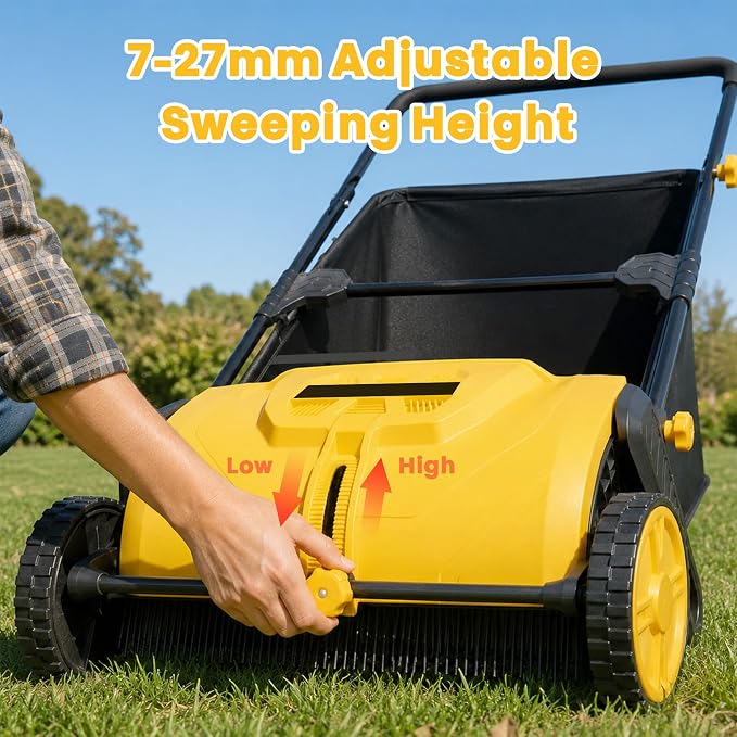 22-Inch Push Lawn Sweeper, Leaf & Grass Collector for Clippings, Wet Leaves & Twigs with 3.5 Ft³ Hopper Bag, 10-Inch All-Terrain Wheels, Adjustable Sweeping Height, Leaf Sweeper for Lawn, Yard, Garden