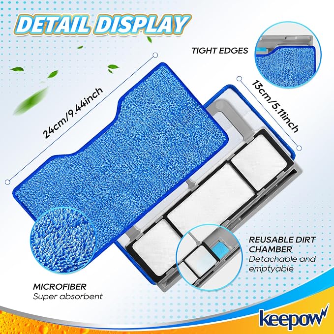 KEEPOW Reusable Mop Pads Refills Replacement Compatible with Shark Vac Mop | VM252 VM401 VM180 VM200 VC205 VM250 QM250 VM190, Hardwood Floor Mop Pad with Upgraded Dirt Chamber, Blue (1+2+3 Pads)