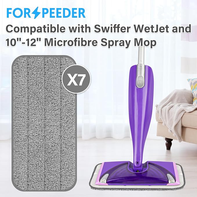 Reusable Mop Pads for Swiffer WetJet, Wet Pads Refills for 12'' Spray Mop, Microfiber Refill Machine Washable Up to 100+ Floor Cleaning for All Kinds of Floor Types, 7 Pack