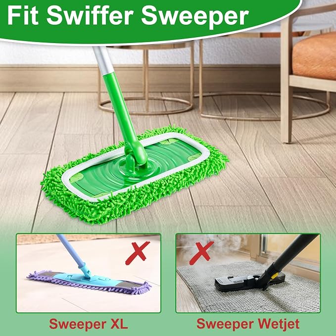 6Pcs Reusable Microfiber Mop Pads Refill Compatible with Swiffer Sweeper | Washable Mopping Pads Replacement, Dry & Wet Microfiber Cleaning Cloth for Multi-Surface/Hardwood/Stone Floor Cleaning-Green