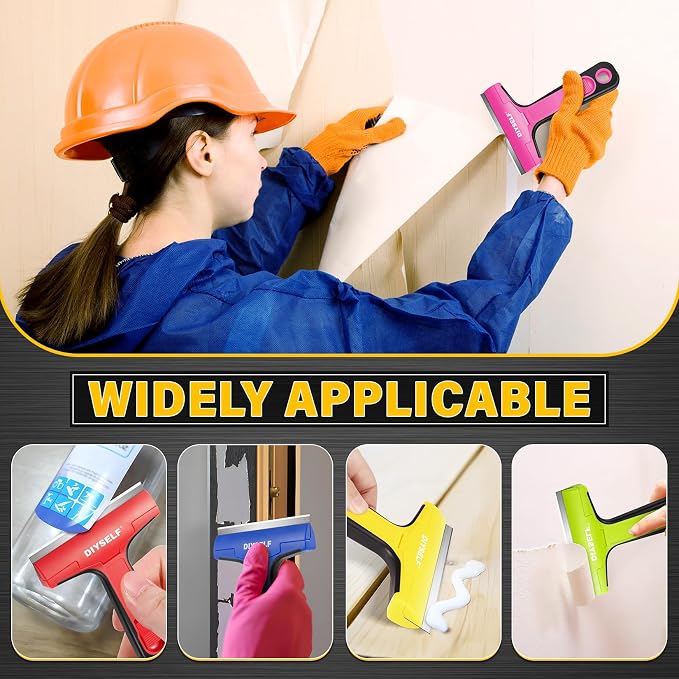 DIYSELF Window Scraper with 10 Extra 4" Razor Blades, Razor Scraper Tool | Wide Metal Blade, Paint Scraper for Glass, Windows, Decals, Adhesive, Cooktops, Ovens, Tile & Contractors & DIY Users