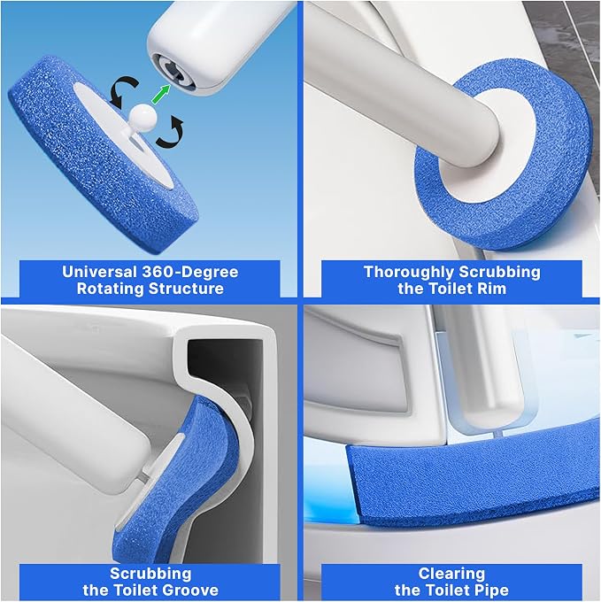 CiLoN 24 Pack Auto-Open Lid Disposable Toilet Bowl Brush & Holder Refills | Wall-Mounted Disposable Toilet Cleaning Set For Touch-Free Space-Saving Hygienic Modern Bathrooms (Ocean Breeze + 24 Sponge)