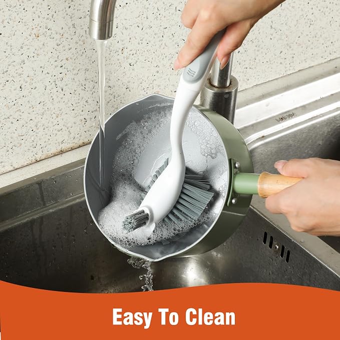 4 Pack Heavy-Duty Dish Scrub Brushes with Long Handle | Stiff Non-Scratch Bristles, Multi-Purpose Kitchen Cleaning Brushes for Pots, Pans, Bottles, Deep Cleaning