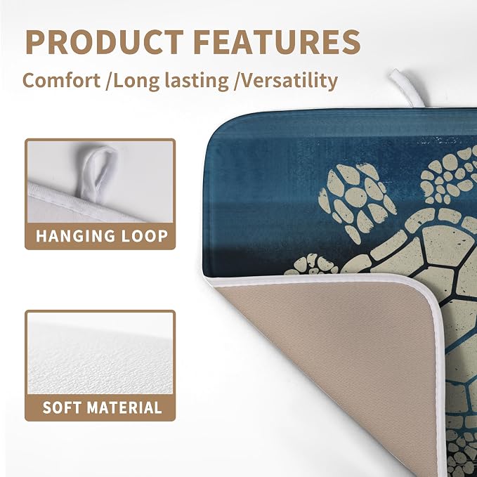 Sea Turtle Dish Drying Mat Summer Ocean Animal Dish Drainer Rack Mat 16 X 18 Inch Dark Blue Microfiber Absorbent Drying Mat for Kitchen Counter