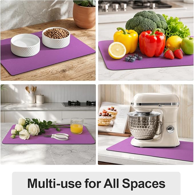 Ecotrim - Dish Drying Mat for Kitchen Counter | Coffee Bar Mat for Countertops | Heat Resistant Drainer Mat with Non-slip Rubber Backed | Hide Stain Kitchen Absorbent Draining Mat | Purple 18"x32"