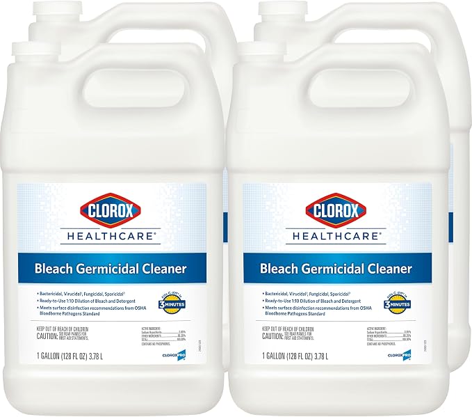 Clorox Healthcare Bleach Germicidal Cleaner Refill, 128 Fluid Ounces, Pack of 4 (Package May Vary)