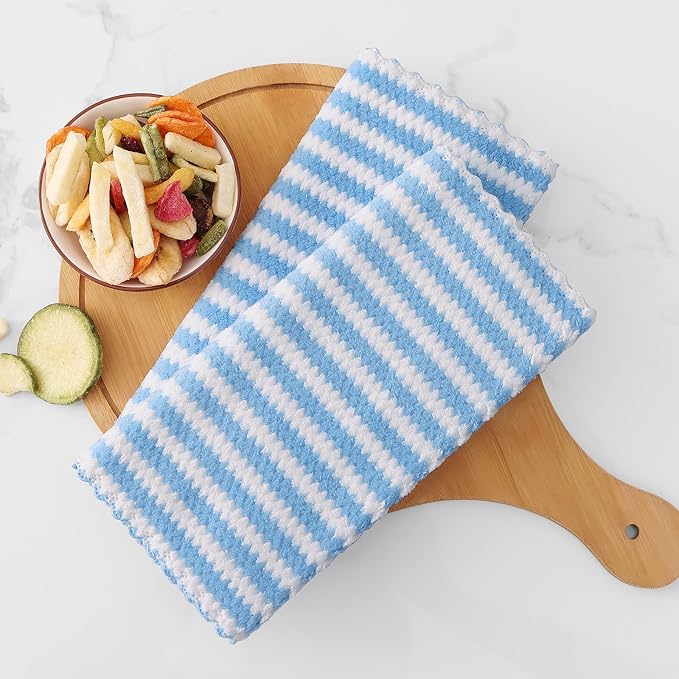 Homaxy Kitchen Towels(6 Pack, 10 x 20 inches), Ultra Soft and Absorbent Dish Towels, Reusable Fast Drying Microfiber Cleaning Cloth, Coral Velvet Wave Design No-lint, Blue