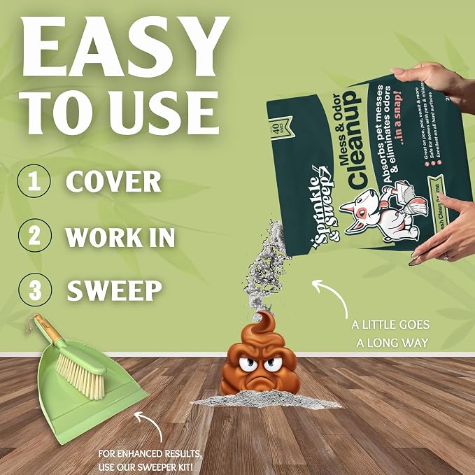 Sprinkle & Sweep: Pet Mess & Odor Cleanup - 15oz Bag - Dog Accident & Mess Clumping Powder, Remove Pee-Poop-Vomit from Hard Surfaces, Ultra-Absorbent