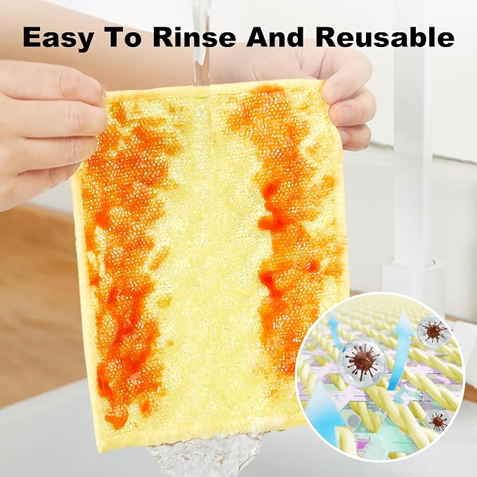 JOYMOOP 16 Packs Microfiber Cleaning Cloth - Bubble Mesh, Reusable Non-Scratch Cleaning Rags, Dual-Sided Dish Cloths, Multipurpose Dish Rags for Dishwashing, Kitchen, Stainless Steel, Yellow