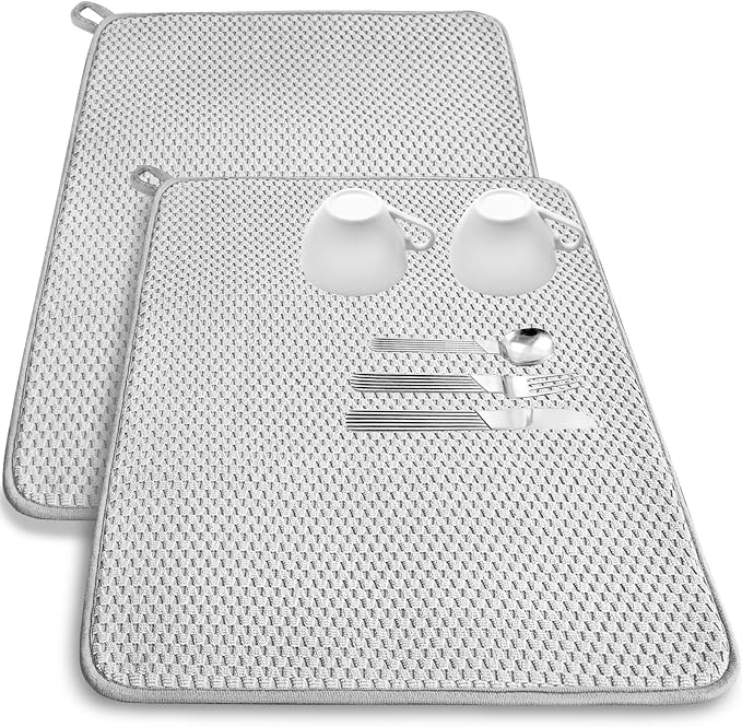 2 Pack Microfiber Dish Drying Mat,24x17" Large Size Highly Absorbent Dish Drainer Mat,Kitchen Counter Quick Dry Pads for Under Sink,Coffee Rack(Gray)