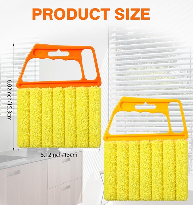 2 Pcs Blind Duster for Wood Blinds, 7-Finger Blind Cleaner Duster Tool | with Microfiber, Effortless Dusting for Tight Slats (Orange and Yellow)