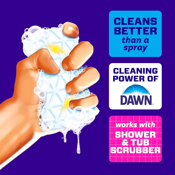 Mr. Clean Magic Eraser Sponge, Bathroom, Shower, Tub Cleaner, Soap Scum Remover, Bathroom Cleaning Supplies, Dawn Cleaning Power with Lemon Scent, Shower & Tub, 8 Count (Pack of 4)