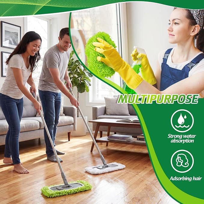 Toulite 6 Pcs Reusable Mop Refill Pads Replacement Compatible with Most XL Sweeper 17" x 5" Microfiber Mops Head Floor Cleaning Supplies (Handle is Not Included) (Green,White)