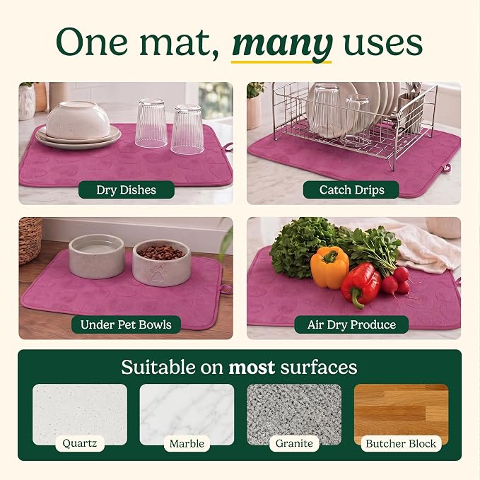 Cuisinart Dish Drying Mat for Kitchen Counter - 2-Pack XL 18x24 Ultra Absorbent Microfiber Dish Mat - Fast Drying, Machine Washable, Foldable Countertop Pad - Safe for Granite & Quartz