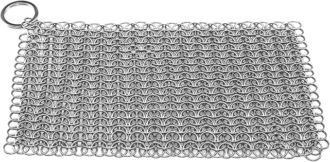 TOPULORS Cast Iron Chainmail Scrubber, 316L Stainless Steel Cleaner 8x6 in | Effectively Removes Residue Without Damaging Cast Iron Seasoning, Suitable For Skillets, Griddles, Grills, And Cookware