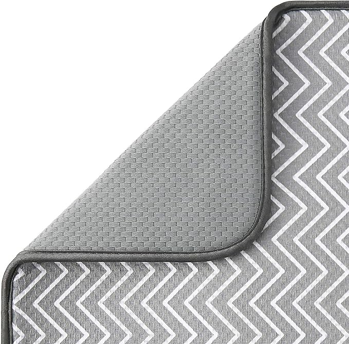 SUBEKYU Dish Drying Mat for Kitchen Counter, Microfiber Absorbent Dishes Drainer/Rack Pads under Sink, 19.6 by 16.1 inches, Set of 2, Grey, Ripple
