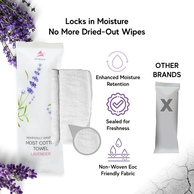30 Hot or Cold Wrapped Moist Towels – 9'' x 9" Moist Towelettes Individually Wrapped Scented Disposable Face & Hand – Pre-Moistened Hand Wipes Soft Refreshing for Travel, Spa, Restaurant - Lavender