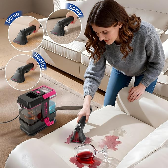 WECLEAN C5 Portable Carpet Cleaner Upholstery Deep Cleaner, Deep Cleaning for Carpet,Car Couch, with Deep Cleaning Solution,Blackpink