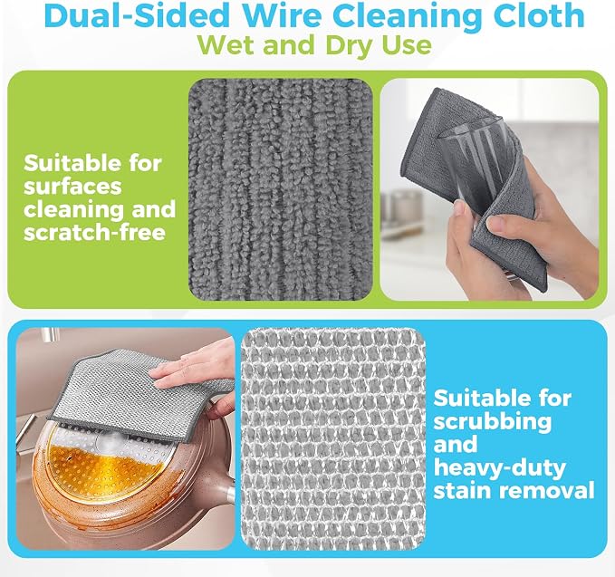 AIDEA Non Scratch Wire Dishcloth 24PK, Upgraded Wire Dishwashing Rag for Kitchen, Dual Sided, Dish Cloths for Washing Dishes, Cleaning Pads Steel Scrubber for Cookware, Sinks, Stove Tops, 7"×8" Grey