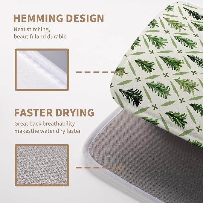 Christmas Dish Drying Mat for Kitchen Counter 18x24 Inch Sage Green Xmas Tree Drying Pad Winter Holiday Dish Draining Mat Microfiber Absorbent Dish Drainer Rack Mat for Coffee Bar