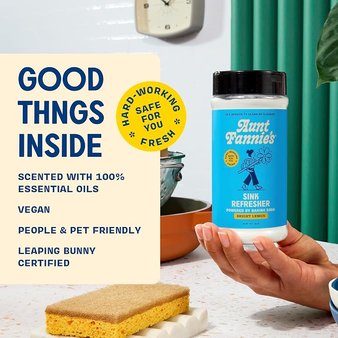 Aunt Fannie's Sink Refresher, Bright Lemon Powder Scrub and Odor Minimizer for Sinks, Drains and Garbage Disposals, 16 Ounces (Pack of 1)
