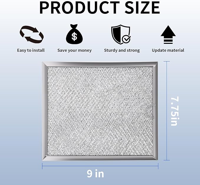 Microwave Filter Replacement 9" x 7.72" Microwave Grease Filter Replacement, Compatible with WB6X486 Frigidaire 5304408977, Aluminum Mesh Range Hood Vent Fan Filter, 2-Pack