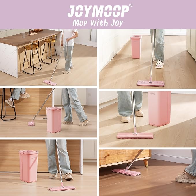 JOYMOOP Microfiber Flat Mop Replacement Pads, Washable Refills for Mop Bucket System, 13 Inch, Pack of 4, Pink