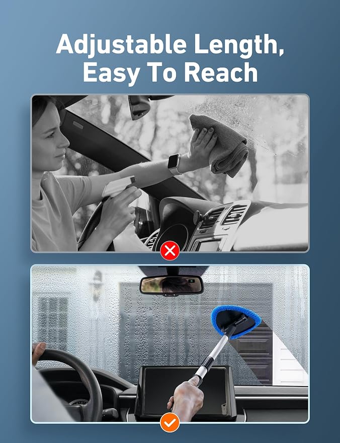 AstroAI 32" Ultra-Long Windshield Cleaner Tool, Car Interior Window Detailing Cleaning Kit with Extendable Handle and 4 Upgraded Reusable Microfiber Pads, Auto Glass Wiper Brush Kit for Car&Home, Blue