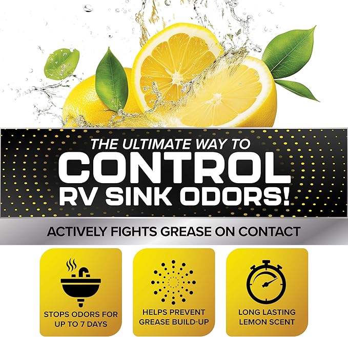 Camco TST Camper/RV Grey Water Odor Control - Removes Grease Buildup in Gray Water Tank, Sink & Shower Drains - 4oz Treats 40-Gal Holding Tank - Safe Septic Tank Treatment - Lemon, 64 oz (40256)