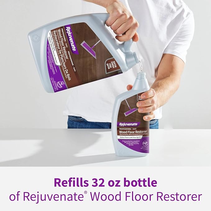 Rejuvenate Professional Wood Floor Restorer Fills Scratches, Seals And Protects Wood Flooring For A Matte Satin Finish, 1 Gallon | 1-Coat Application Fills Scratches, Shines & Protects Hardwood Floors, Leaves A Satin Finish, Safe For Pets & Kids