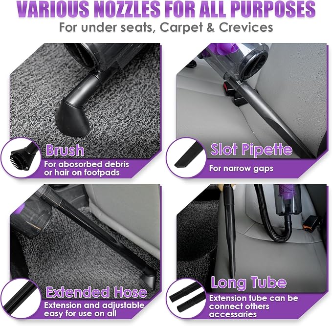 17PCS Car Cleaning Kit, Purple Car Interior Detailing Kit with High Power Handheld Vacuum, Detailing Brush Set, Windshield Cleaner, Cleaning Gel, Complete Auto Accessories for Women Gift