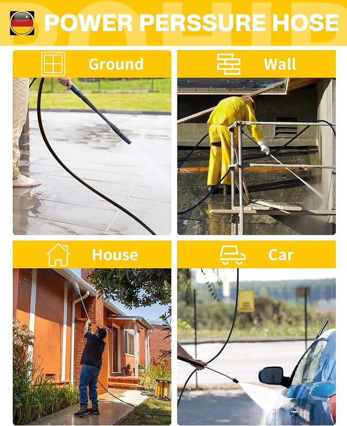 Pressure Washer Hose 25FT, 1/4'' ID M22 No Kink Replacement Hose | 4000PSI Non Marking No Bursting Power Washing Lightweight Extension Hose with O-Rings No Leak for Car Garden Yard Cleaning