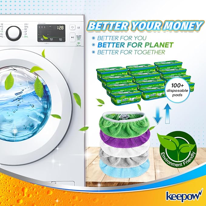 KEEPOW 10 Pack Reusable Mop Pads Compatible with Swiffer Sweeper | Coral Fleece, Assorted Colors (Green/Purple/White/Blue/Grey) Dry Wet Mopping Refills