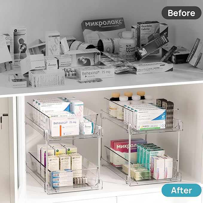 Vtopmart 6 Pack Bathroom Under Sink Organizer | Slide-out drawers, Multi-purpose storage, Slide-out drawers, Clear visibility, Easy setup