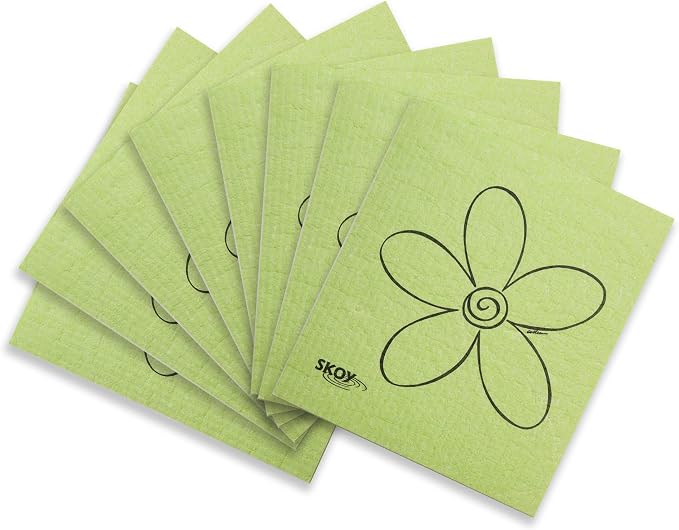 Skoy Cloth, 8-Pack Versatile Swedish Dishcloths for Kitchen and Household Use, Reusable Cleaning Cloths, Planet-Friendly, Dishwasher and Dryer-Safe, Apple Green