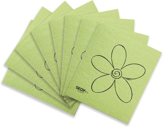 Skoy Cloth, 8-Pack Versatile Swedish Dishcloths for Kitchen and Household Use, Reusable Cleaning Cloths, Planet-Friendly, Dishwasher and Dryer-Safe, Apple Green