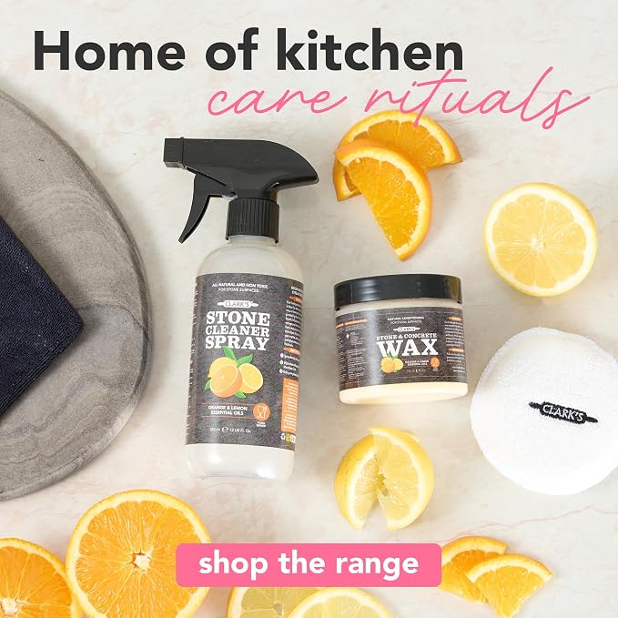 CLARK'S Stone & Quartz Cleaner Countertop with Microfiber Cloth, Citrus Scent - Granite Countertop Cleaner and Polish for Marble Cleaning - Clean and Shine Soapstone, Quartzite, Limestone - 12oz