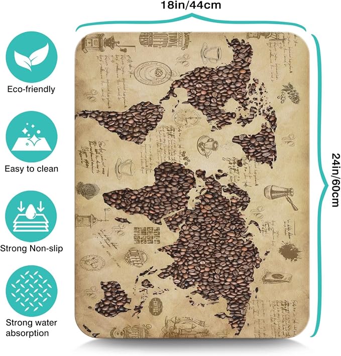 Coffee Bar Mat Accessories for Countertop - Super Absorbent Anti-Slip Silicone Flower Dish Drying Mats for Kitchen Counter - Draining Pad Decor Gift - Fit Coffee Maker, Espresso Machine - 24inx18in