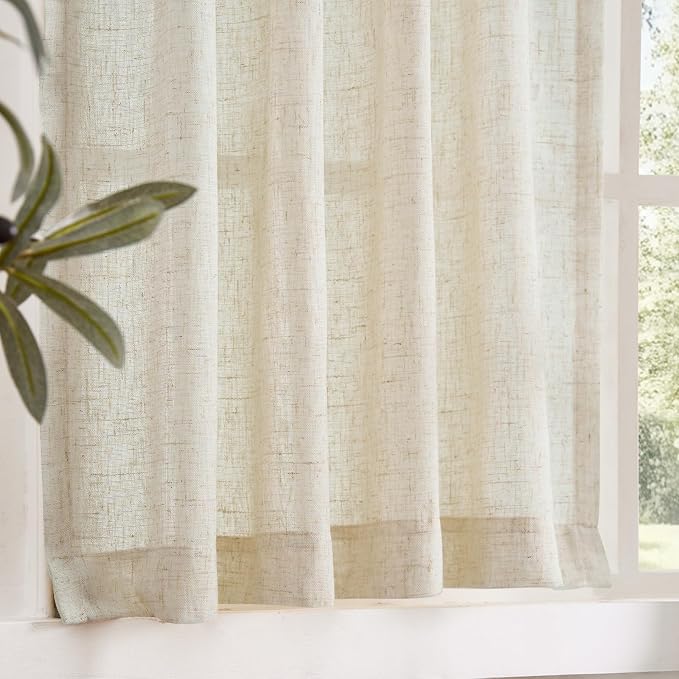 jinchan Pinch Pleated Linen Back Tab Tier Curtains,26x24,4 Panels,Natural | Light filtering,rod pocket,small window treatment,cafe curtains,machine washable,farmhouse,kitchen,bathrooms,laundry