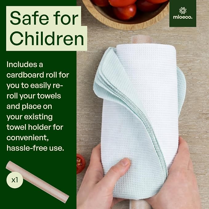 mioeco 24 Pack Multicolored Reusable Paper Towels - Nature Friendly - Organic Cotton Alternative - Thick, Strong, Paperless Kitchen Dish Cloths - Reusable Napkins - Dish Towels - Cloth Napkin