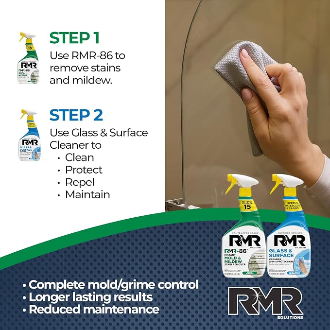 RMR Surface Renewal System – Instant Stain Remover + Glass & Surface Cleaner/Protectant, Indoor/Outdoor Cleaning Kit for Mirror, Screen, Furniture, Siding, & Deck, 2–32 Oz Bottles