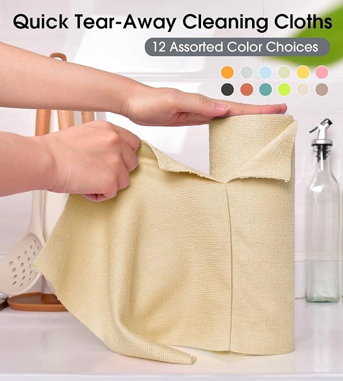 KitchLife Microfiber Cleaning Cloth Roll - Tear-Away Reusable Microfiber Paper Towels, Lint-Free, Washable, 20 Sheets for Kitchen, Car, Dishes, and Sensitive Surfaces (Wheat)