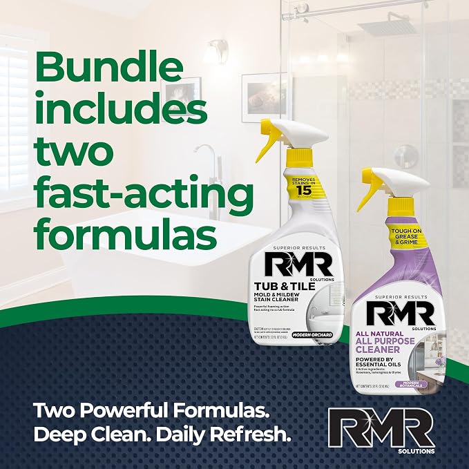 RMR Surface Saver System – Tub & Tile Stain Remover + All Natural All Purpose Cleaner, 2-Step Bathroom & Surface Cleaning Bundle for Tile, Grout, Shower, Tub, Counters & More, 2–32 Oz Bottles